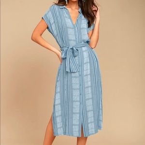Lulus Lush I’m the one blue and white striped shirt dress